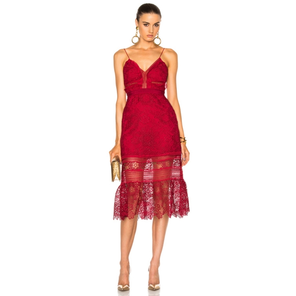 Self-Portrait Floral Blush Guipure-Lace Midi Dress